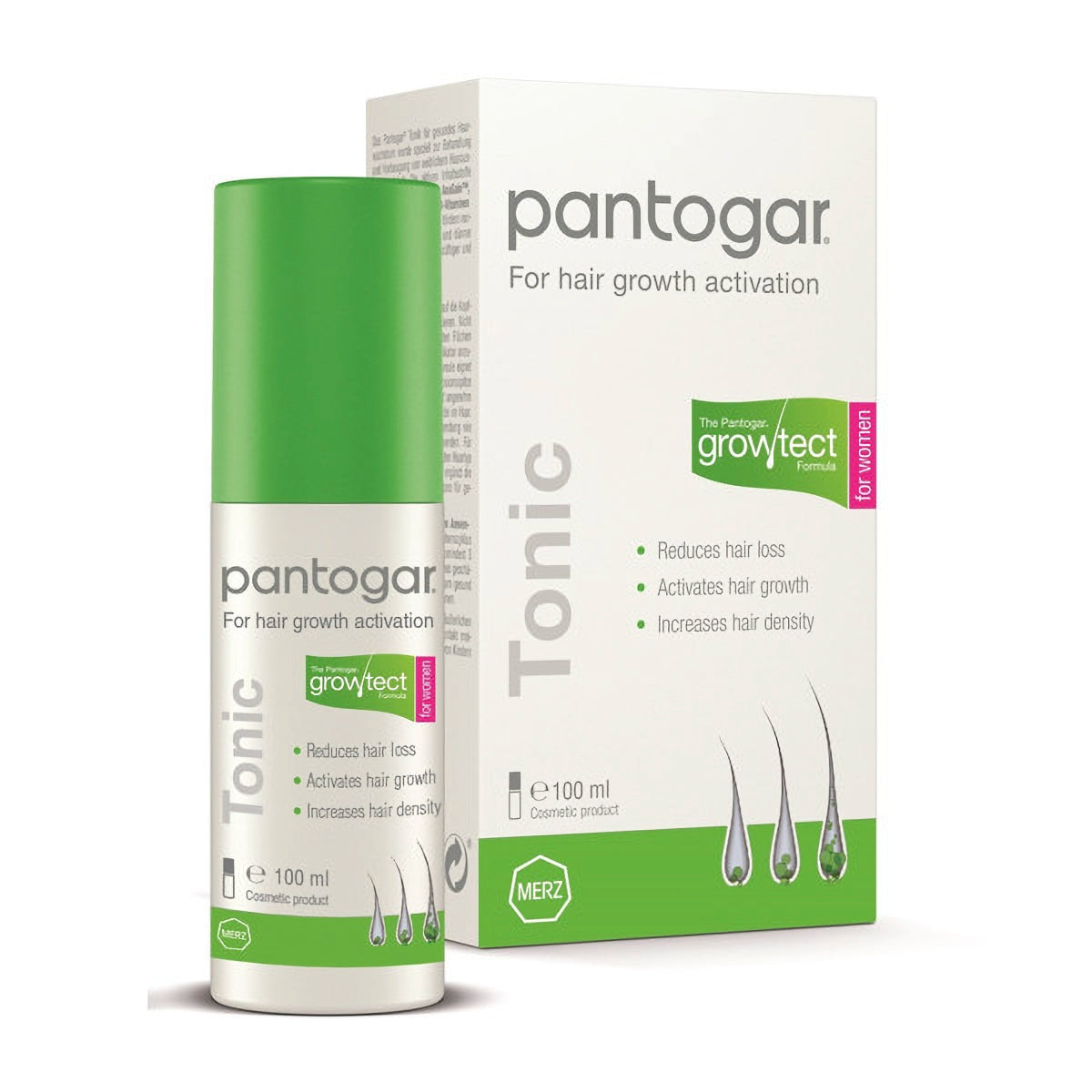 Pantogar Shampoo for Women bottle with nourishing formula to strengthen hair, reduce thinning, and promote healthy, shiny, voluminous hair, shown alongside hair care products available in USA